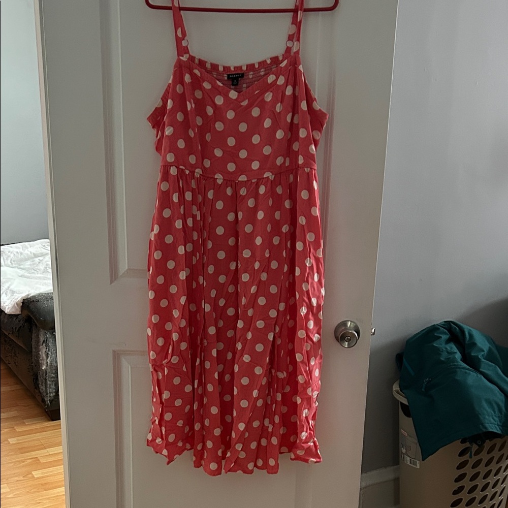 Torrid Coral Dress with Cream Polka Dots
